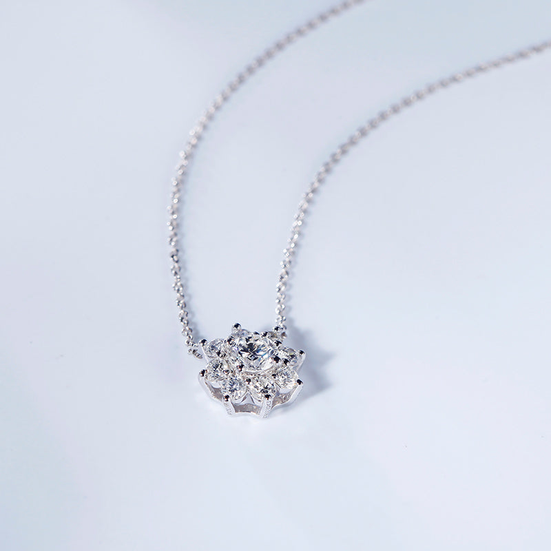 18K White Gold 1CT Diamond Sunflower Necklace, Diamond Snowflake Necklace, Ladies Diamond Necklace For Wife Girlfriend Ladies etc.