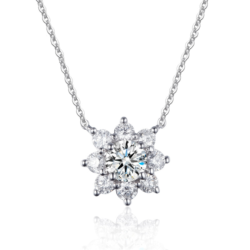 18K White Gold 1CT Diamond Sunflower Necklace, Diamond Snowflake Necklace, Ladies Diamond Necklace For Wife Girlfriend Ladies etc.