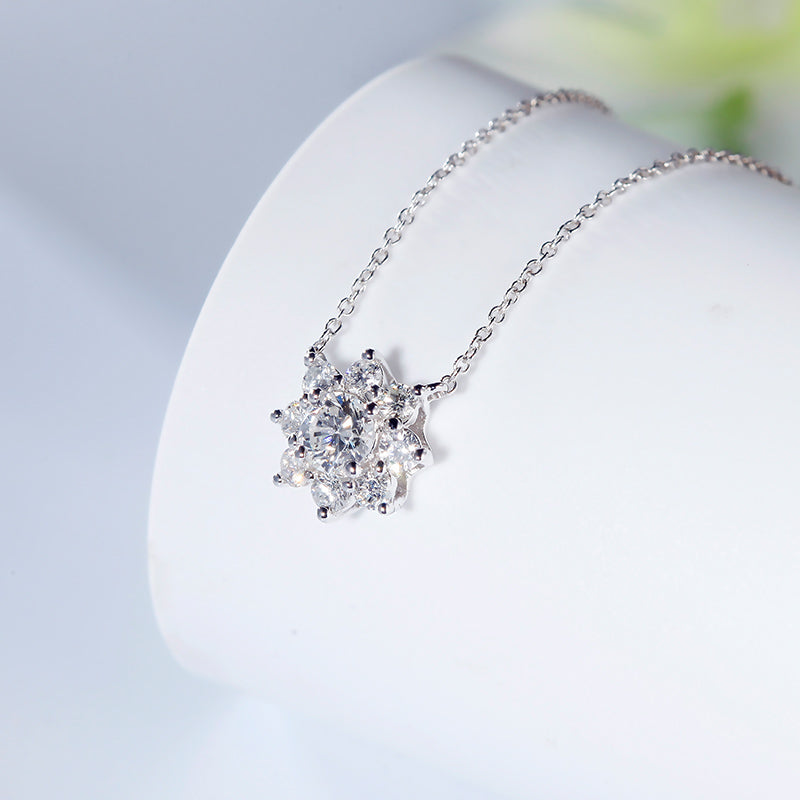 18K White Gold 1CT Diamond Sunflower Necklace, Diamond Snowflake Necklace, Ladies Diamond Necklace For Wife Girlfriend Ladies etc.