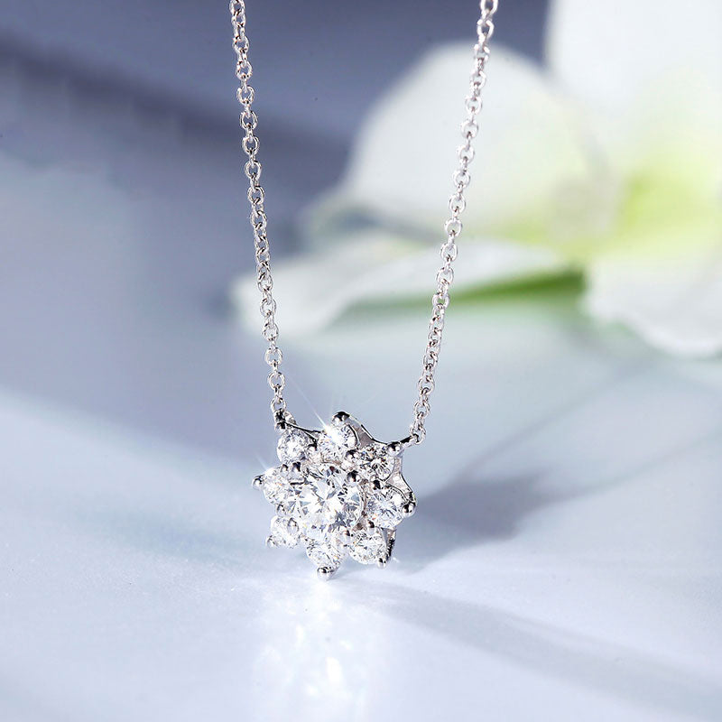 18K White Gold 1CT Diamond Sunflower Necklace, Diamond Snowflake Necklace, Ladies Diamond Necklace For Wife Girlfriend Ladies etc.