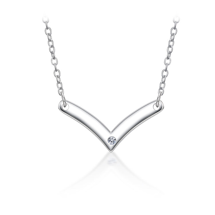 18K White Gold V-Shaped Diamond Necklace, Bar Diamond Necklace, Ladies Diamond Necklace For Wife Girlfriend Ladies Women etc.