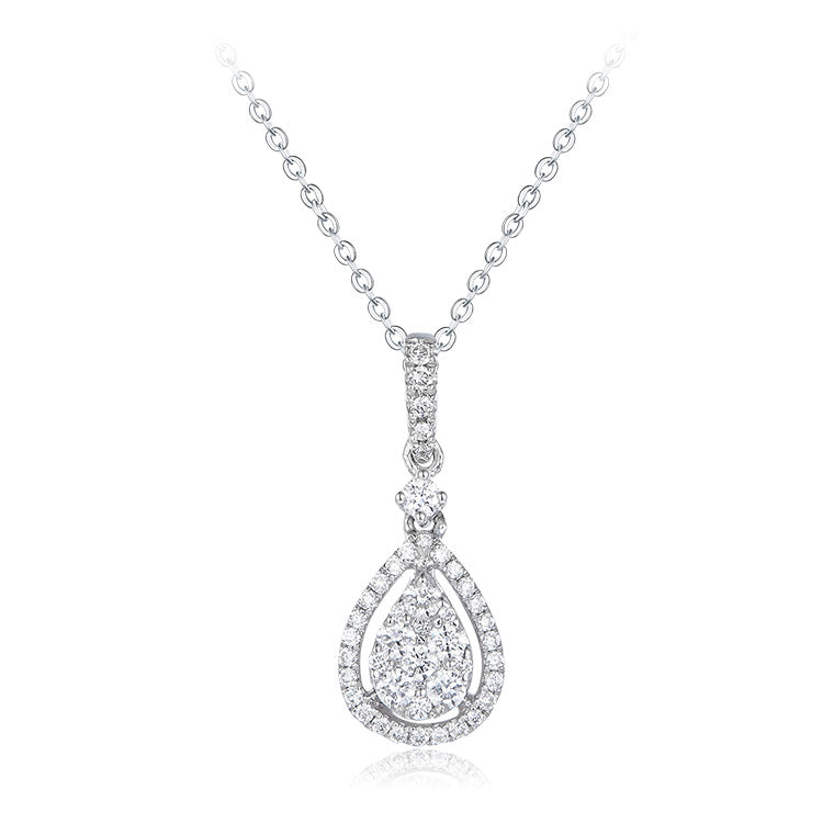 18K White Gold Heart Shape Diamond Necklace, Raindrop Diamond Necklace, Ladies Diamond Necklace For Wife Girlfriend Ladies Women etc.