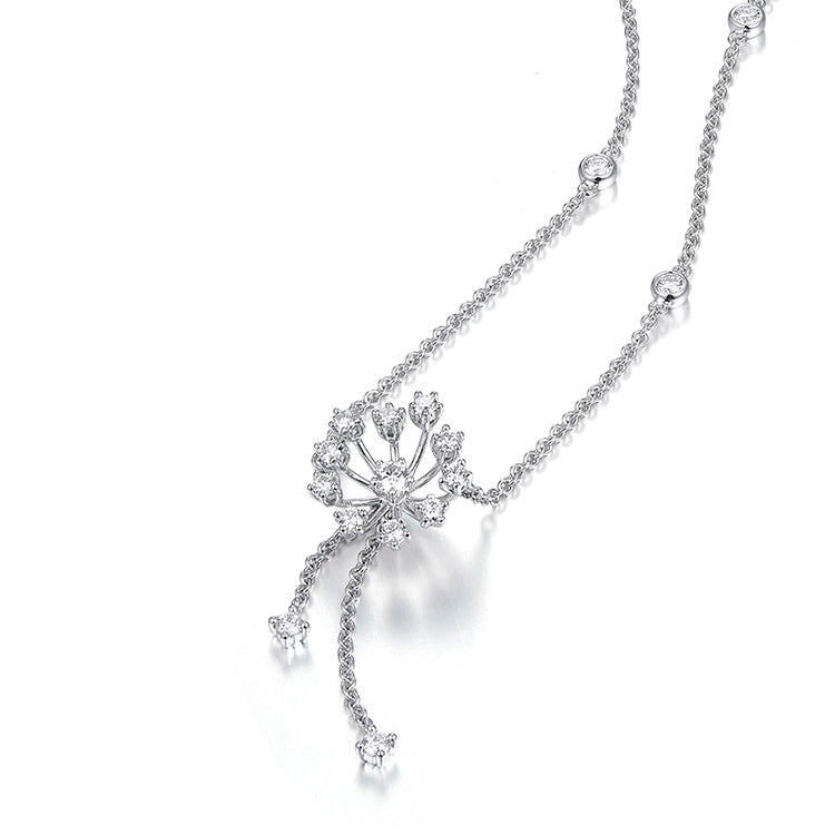 18K White Gold Diamond Flower Necklace, Diamond Orchid Necklace, Ladies Diamond Necklace For Wife Girlfriend Ladies Women etc.