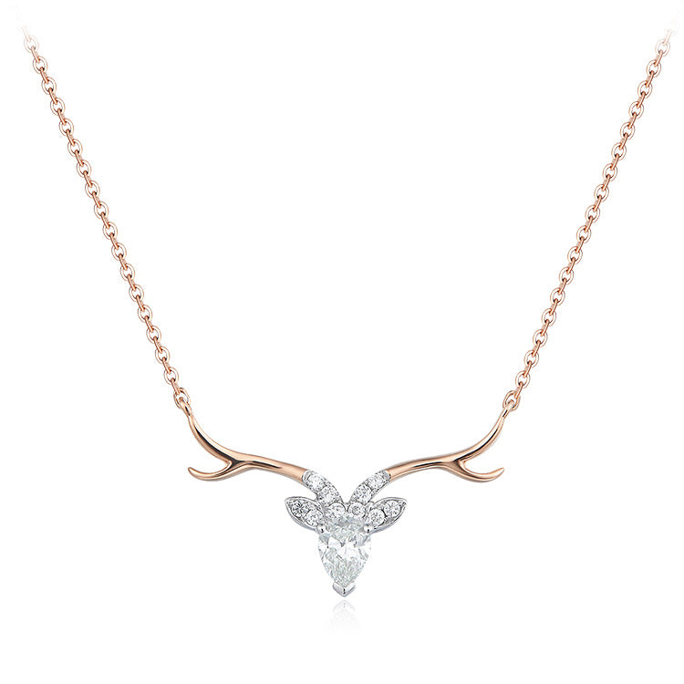 18K Gold Fawn Diamond Necklace, Diamond Flower Necklace For Wife Girlfriend Ladies Women etc.