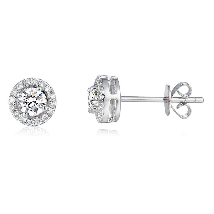 18K White Gold Round Diamond Earrings,Diamond Flower Earrings For Wife Girlfriend Ladies Women etc