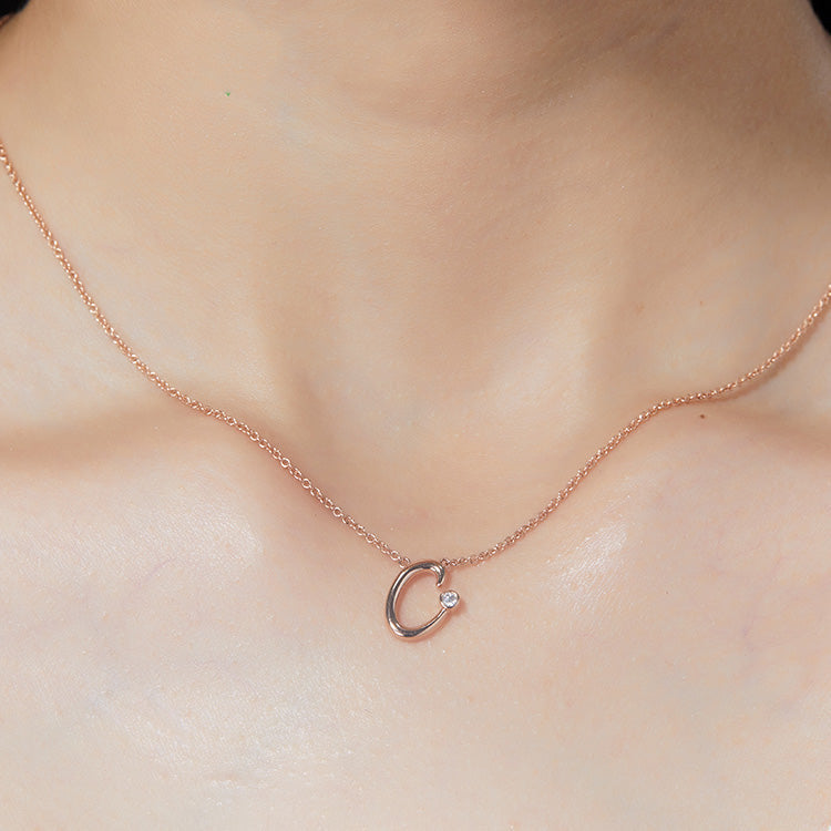 18K Rose Gold letter Diamond Necklace, C letter Diamond Necklace, Ladies Diamond Necklace For Wife Girlfriend Ladies Women etc.