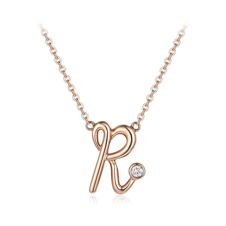 18K Rose Gold letter Diamond Necklace, R letter Diamond Necklace, Ladies Diamond Necklace For Wife Girlfriend Ladies Women etc.