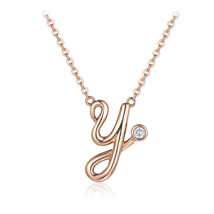 18K Rose Gold letter Diamond Necklace, Y letter Diamond Necklace, Ladies Diamond Necklace For Wife Girlfriend Ladies Women etc.