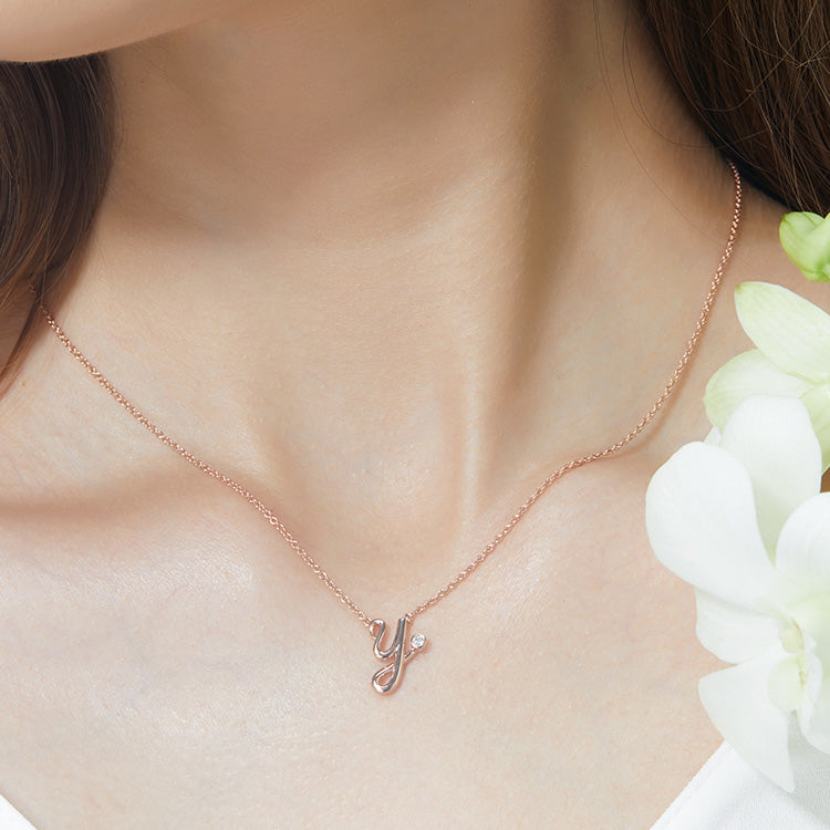 18K Rose Gold letter Diamond Necklace, Y letter Diamond Necklace, Ladies Diamond Necklace For Wife Girlfriend Ladies Women etc.