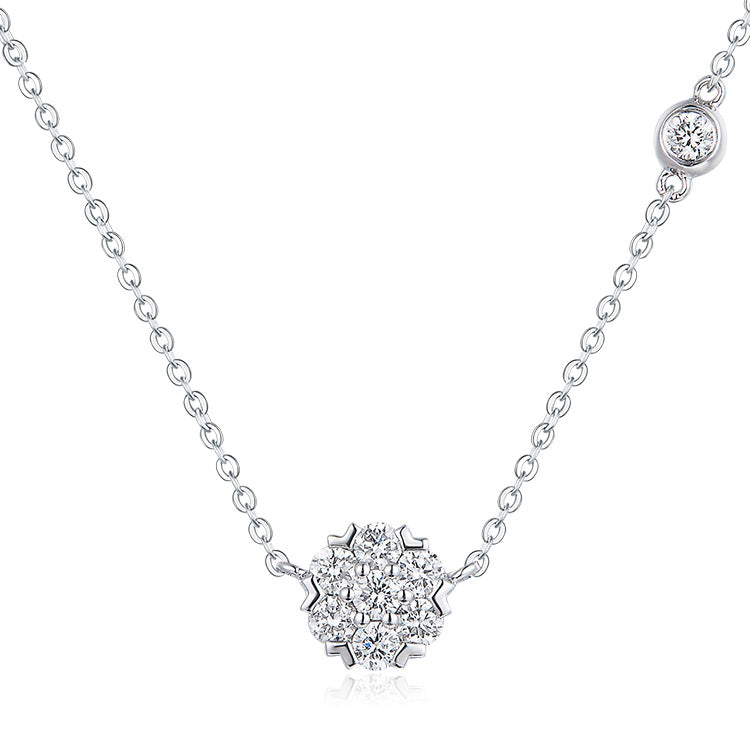 18K White Gold Round Diamond Necklace,Diamond Flower Necklace For Wife Girlfriend Ladies Women etc.