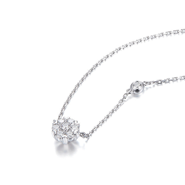 18K White Gold Round Diamond Necklace,Diamond Flower Necklace For Wife Girlfriend Ladies Women etc.