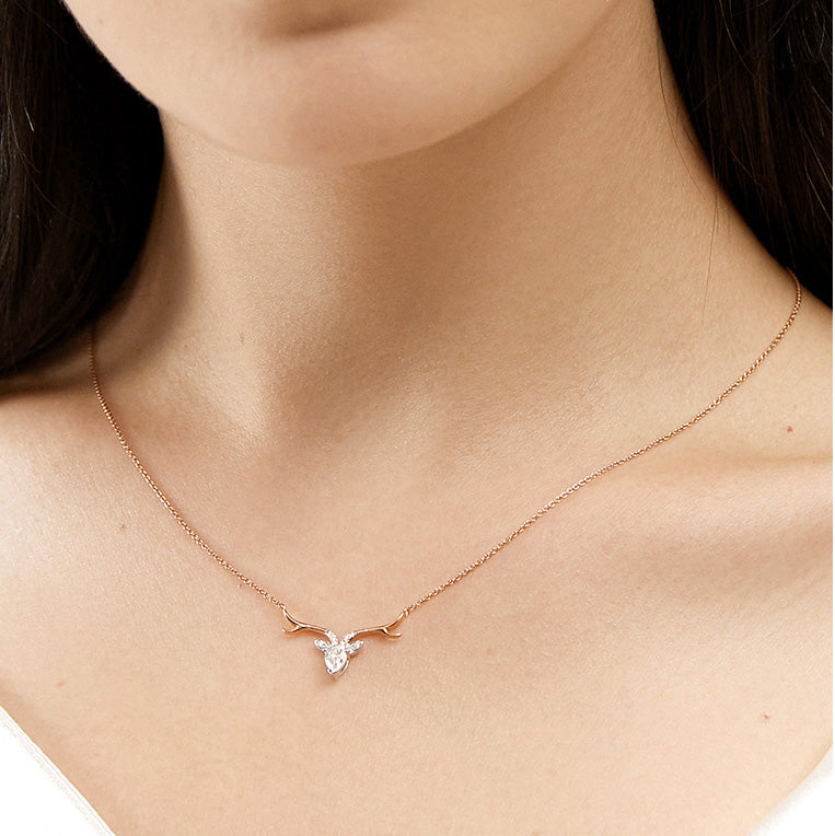 18K Gold Fawn Diamond Necklace, Diamond Flower Necklace For Wife Girlfriend Ladies Women etc.