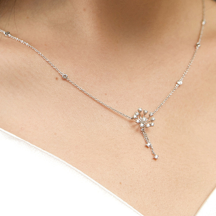 18K White Gold Diamond Flower Necklace, Diamond Orchid Necklace, Ladies Diamond Necklace For Wife Girlfriend Ladies Women etc.