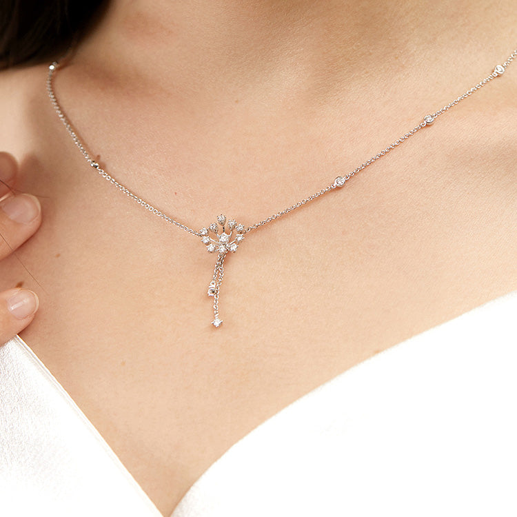 18K White Gold Diamond Flower Necklace, Diamond Orchid Necklace, Ladies Diamond Necklace For Wife Girlfriend Ladies Women etc.