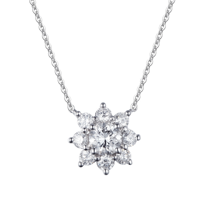 18K White Gold 1CT Diamond Sunflower Necklace, Diamond Snowflake Necklace, Ladies Diamond Necklace For Wife Girlfriend Ladies etc.