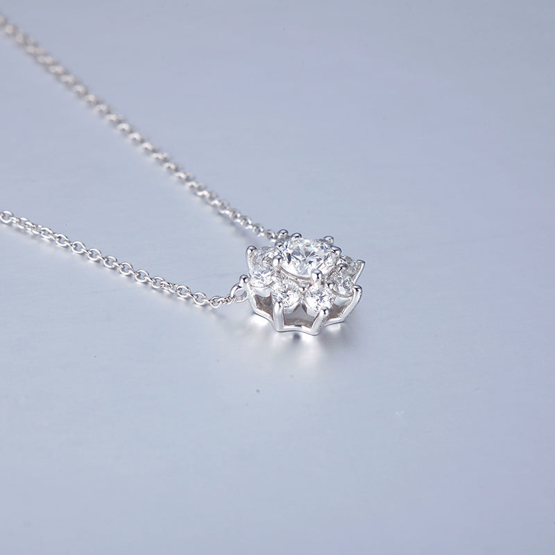 18K White Gold 1CT Diamond Sunflower Necklace, Diamond Snowflake Necklace, Ladies Diamond Necklace For Wife Girlfriend Ladies etc.